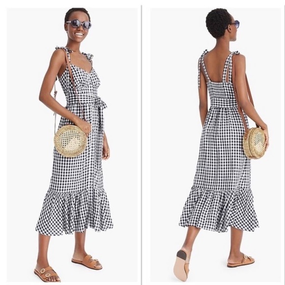 J. Crew Dresses J Crew Navy White Gingham Button Down Midi Dress
